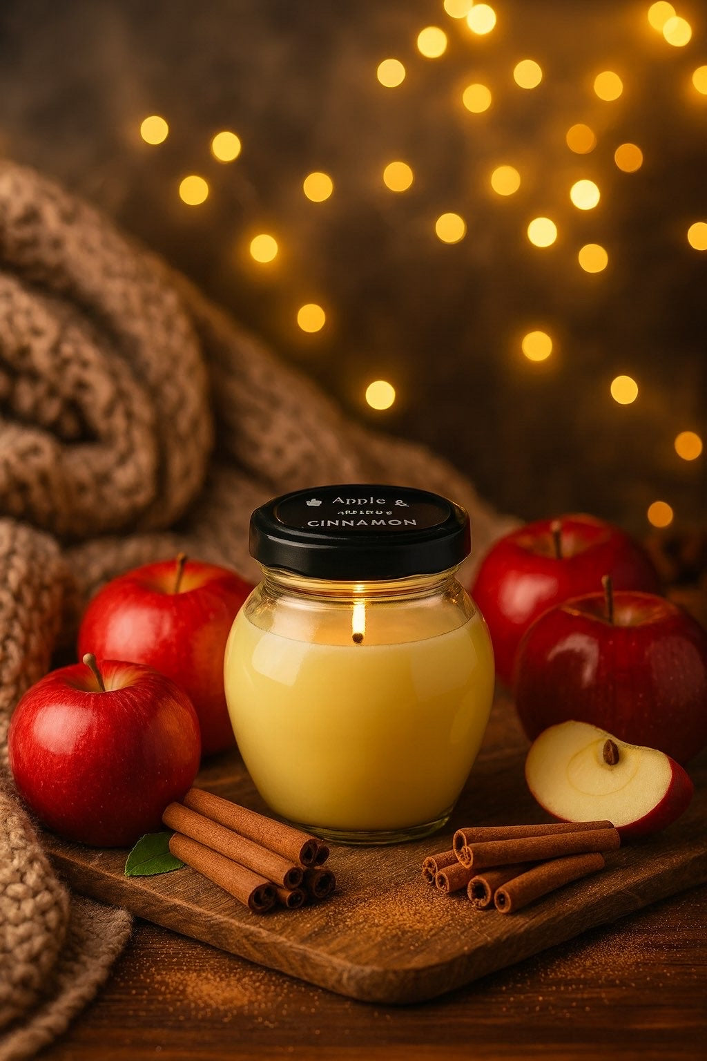 Bougie, pommes, cannelle 