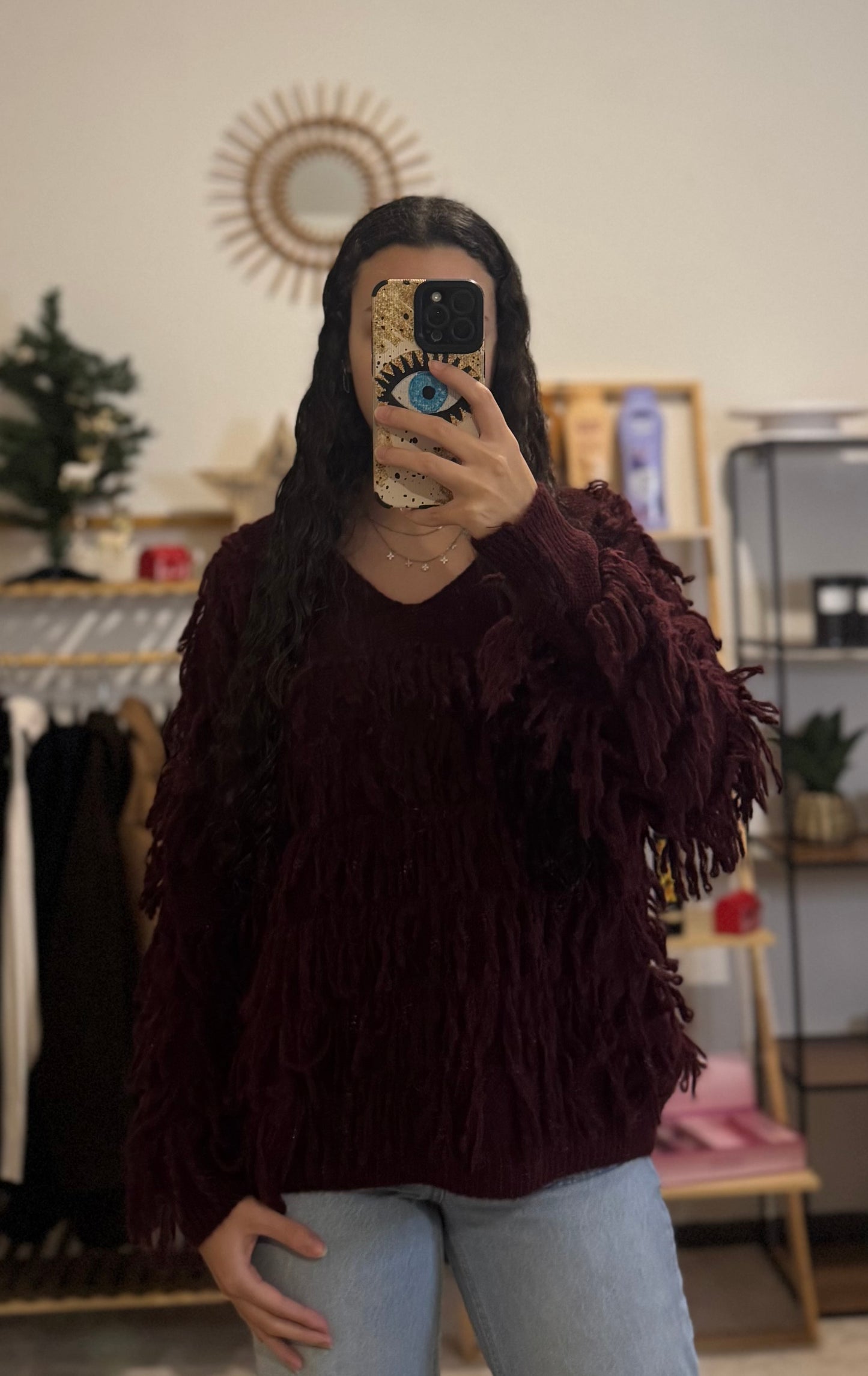 Pull frange bordeaux