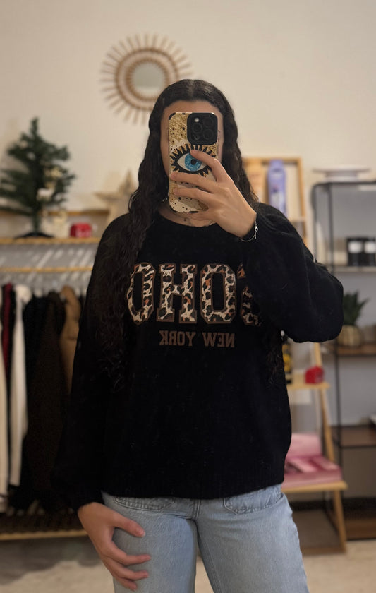 Pull léopard noir ￼