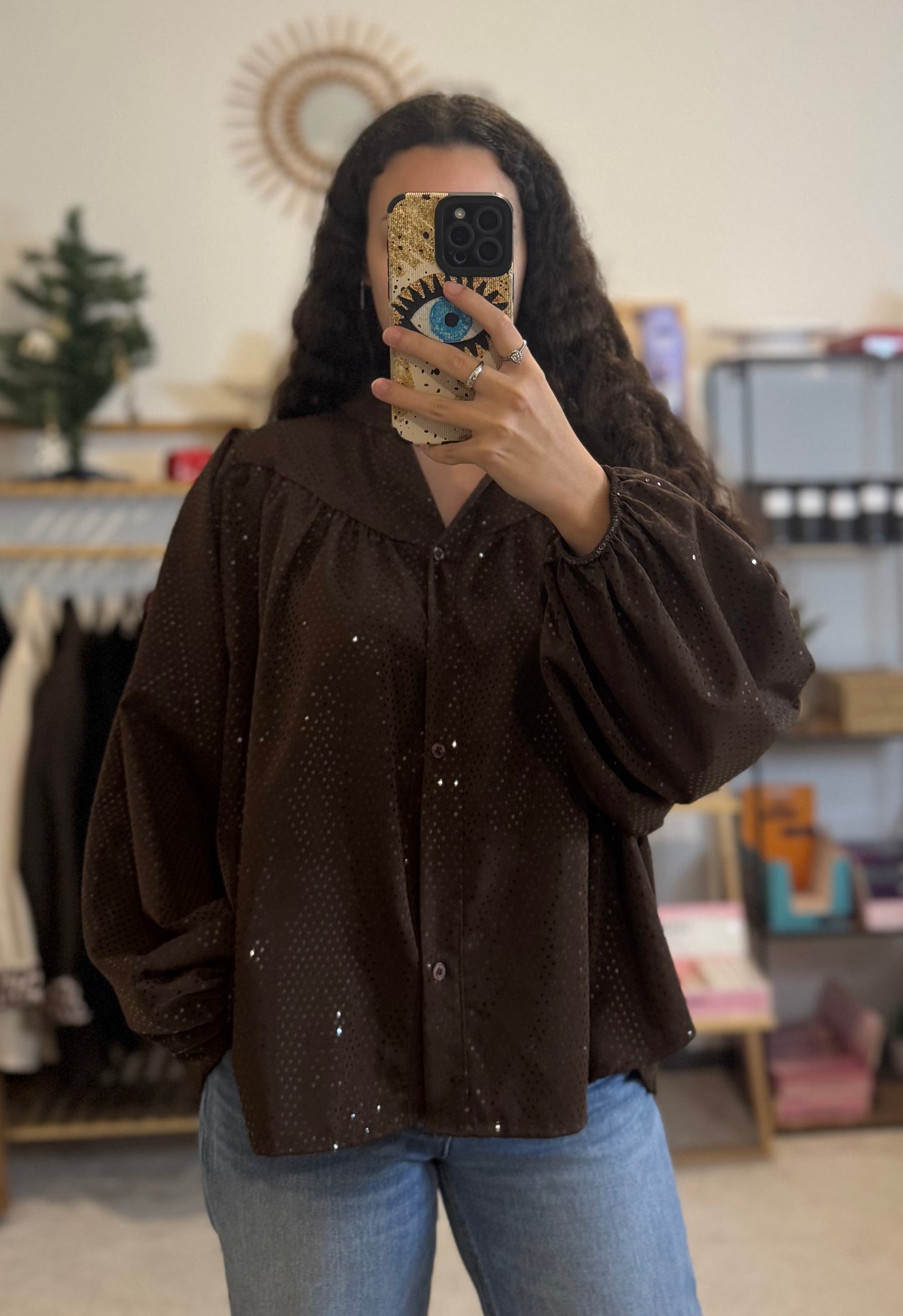 Chemise pailletée choco